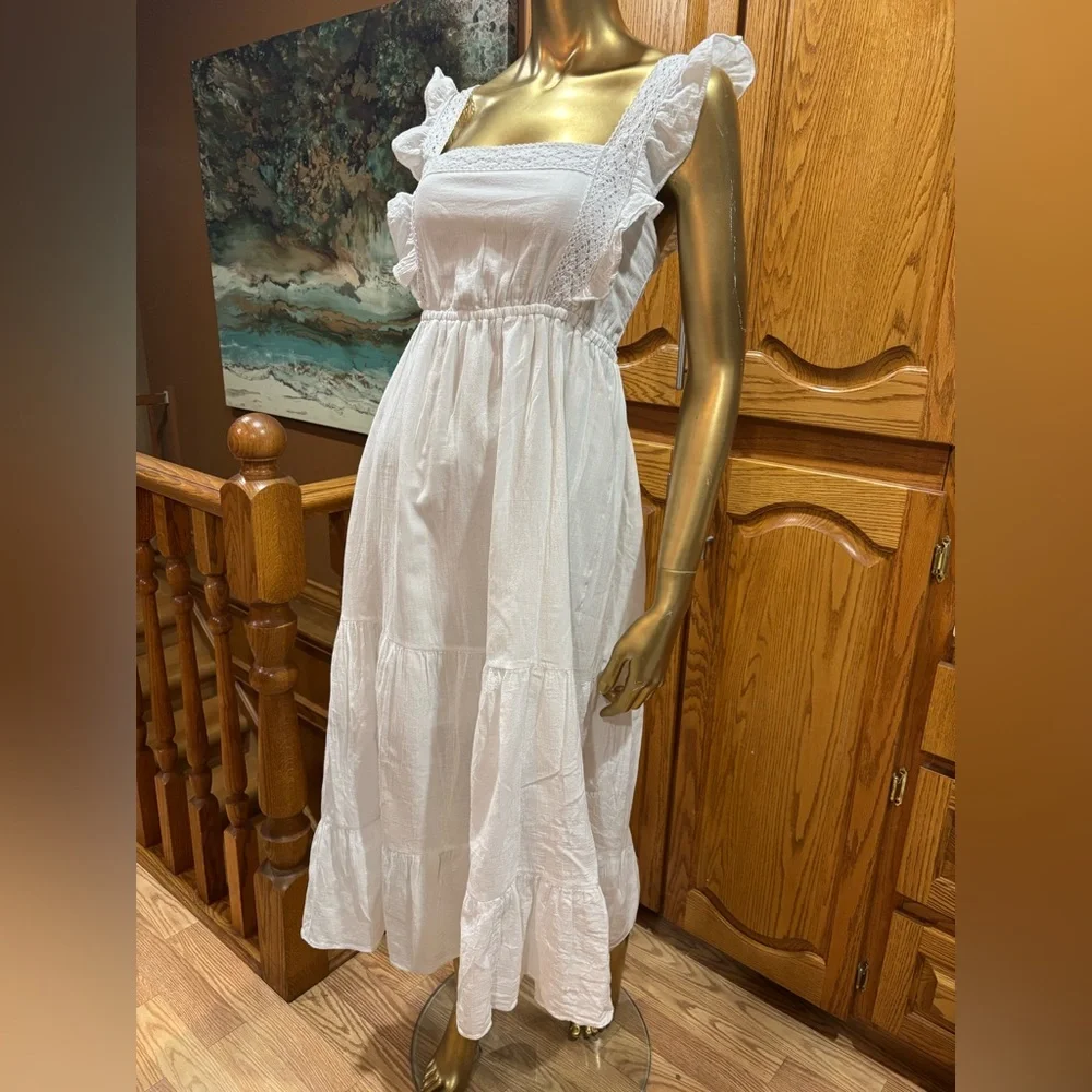 a'gaci White Maxi Dress with Ruffle Details - Picture 1 of 7